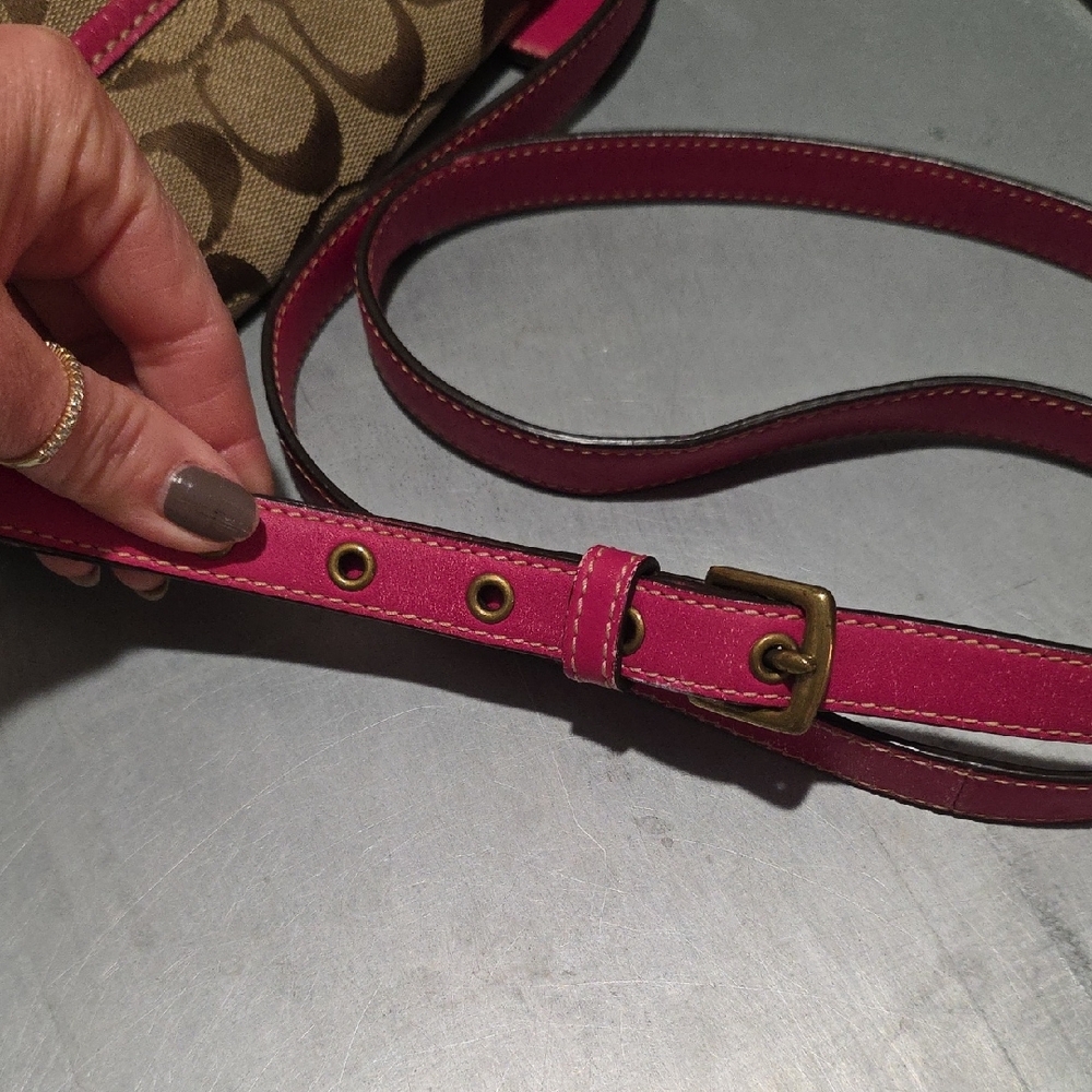 Coach Signature Crossbody Bag in Brown and Pink - Picture 9 of 11